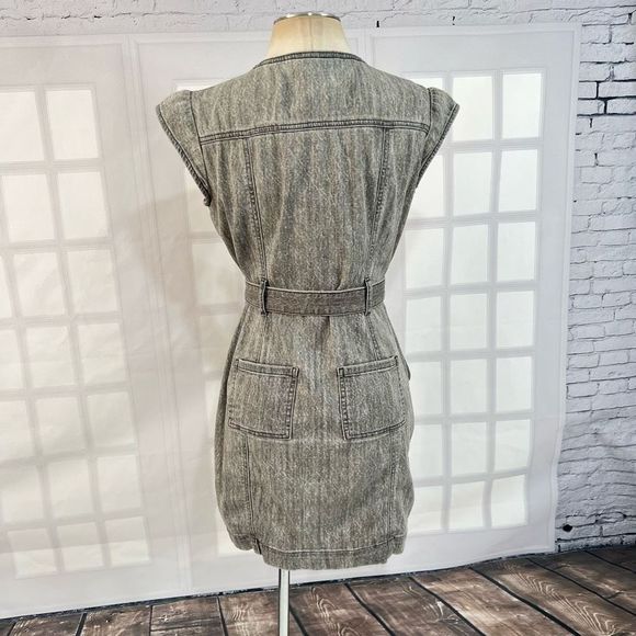 WHBM Women's Snap Button Front Gray Acid Wash Belted Denim Mini Dress Size 00 - Picture 6 of 10